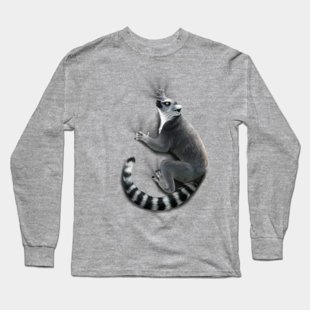 Ring Tailed Lemur Clinger Long Sleeve T-Shirt by Art by Aelia